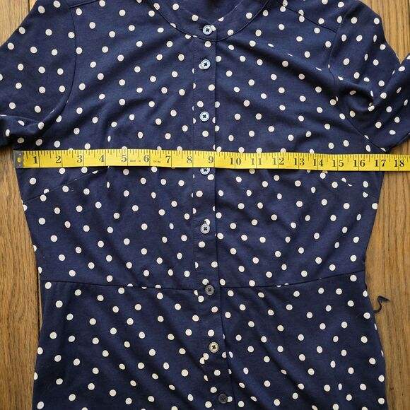 Boden Women's US 6P Navy Blue Polka Dot Short Sleeve Shirt Dress Belted *Flaw - Picture 13 of 16